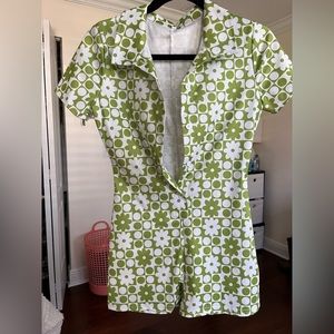 Button up green pattern romper